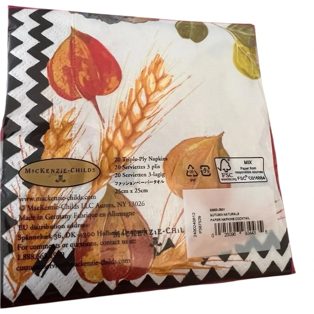 MacKenzie-Childs NWT gorgeous 20ct pack Autumn Naturals Paper Cocktail Napkins - Picture 2 of 4
